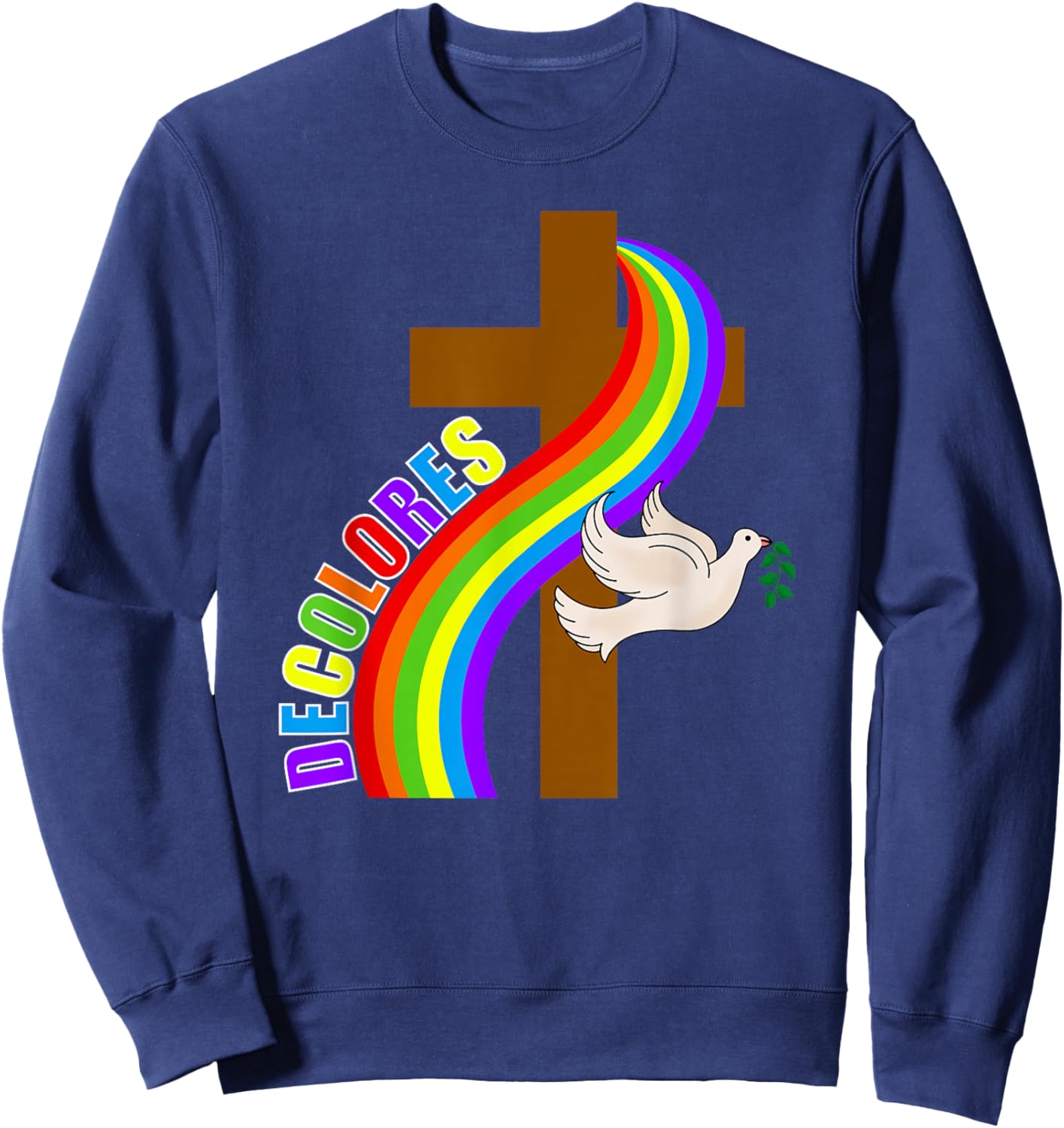 Decolores Cursillo Rainbow Cross with Peace Dove (Dark) Sweatshirt - Sweatshirt | Navy