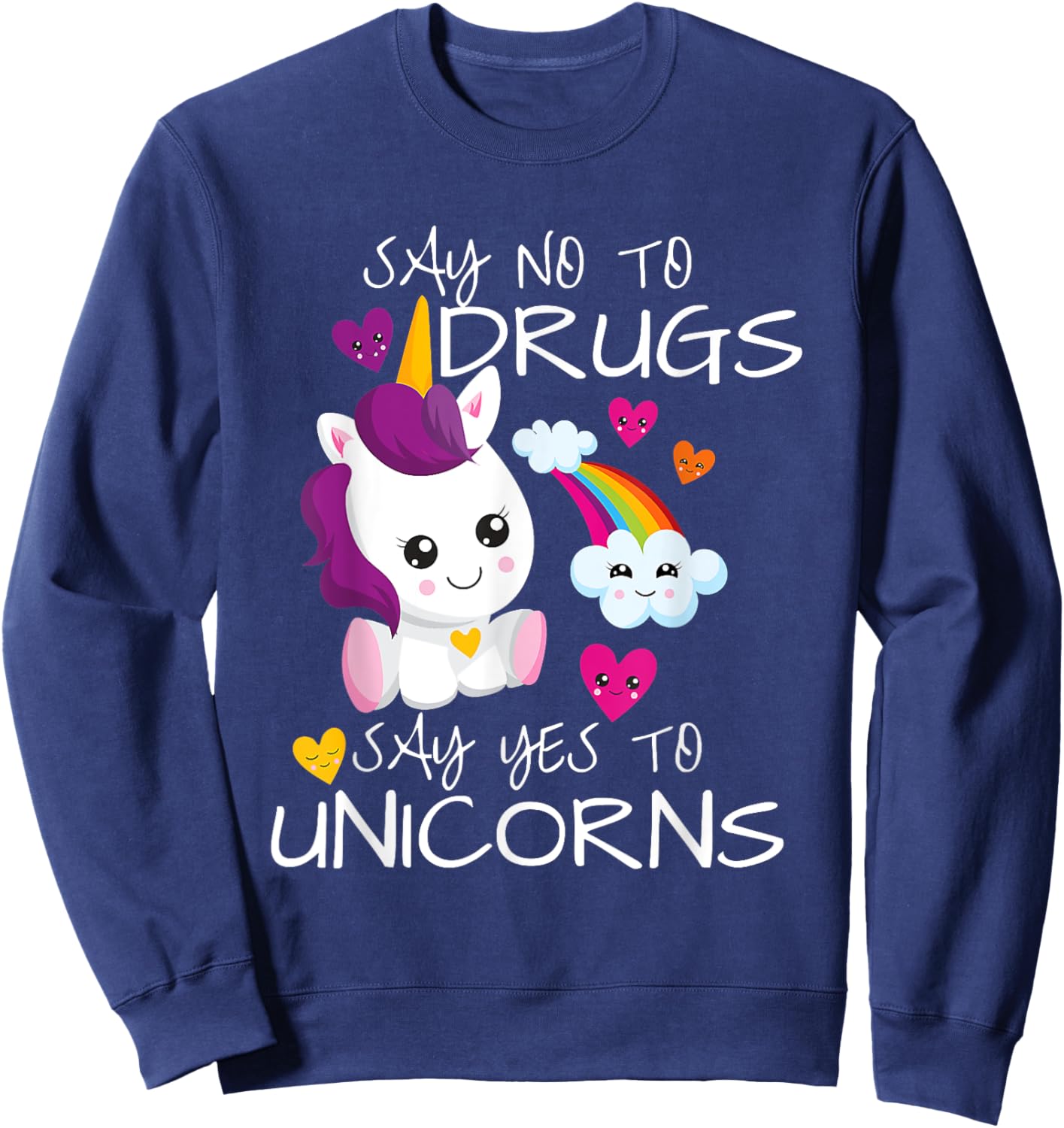 Red Ribbon Week Kids Youth Say No Say Yes To Unicorns Sweatshirt - Sweatshirt | Navy