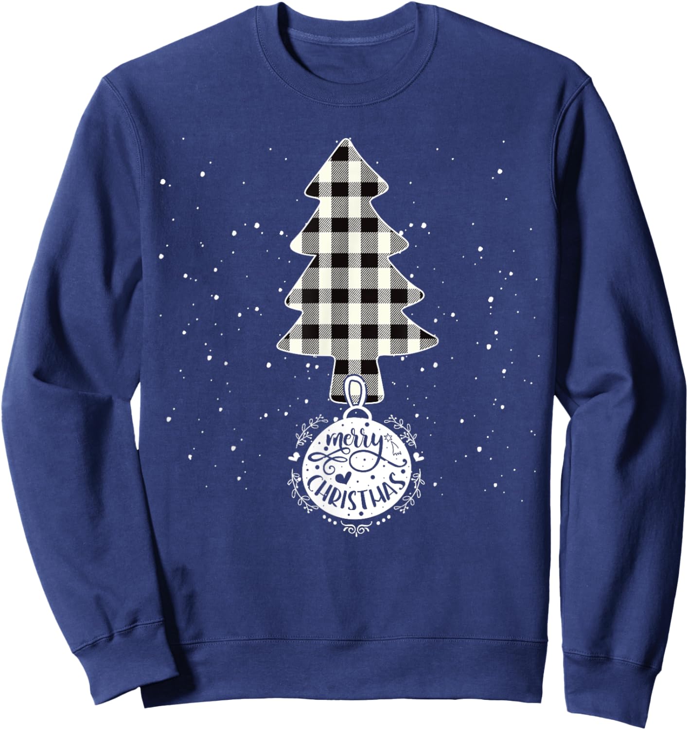 Christmas Tree White Black Buffalo Plaid Tree Merry Xmas Sweatshirt - Sweatshirt | Navy