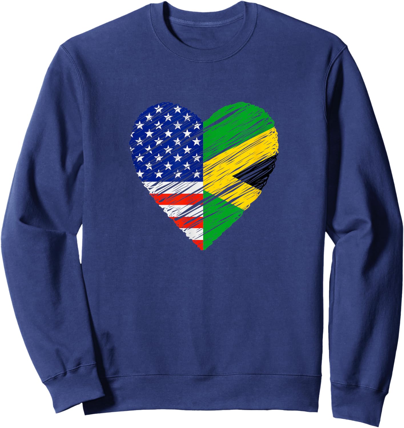 American Jamaica Heart USA Flag Jamaican Flag Love Heart Sweatshirt - Sweatshirt | Navy