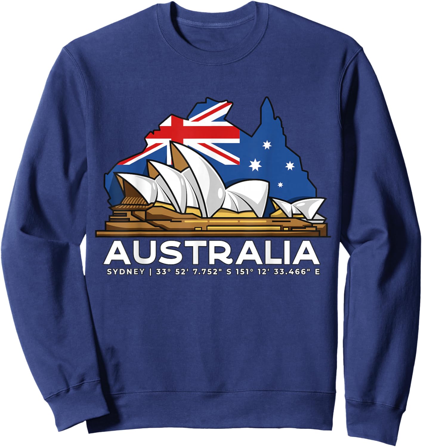 Pride Australian Flag Souvenir Gifts & Clothing Men's Black Small Australia Sydney GPS Coordinates Opera House Sweatshirt - Sweatshirt | Navy