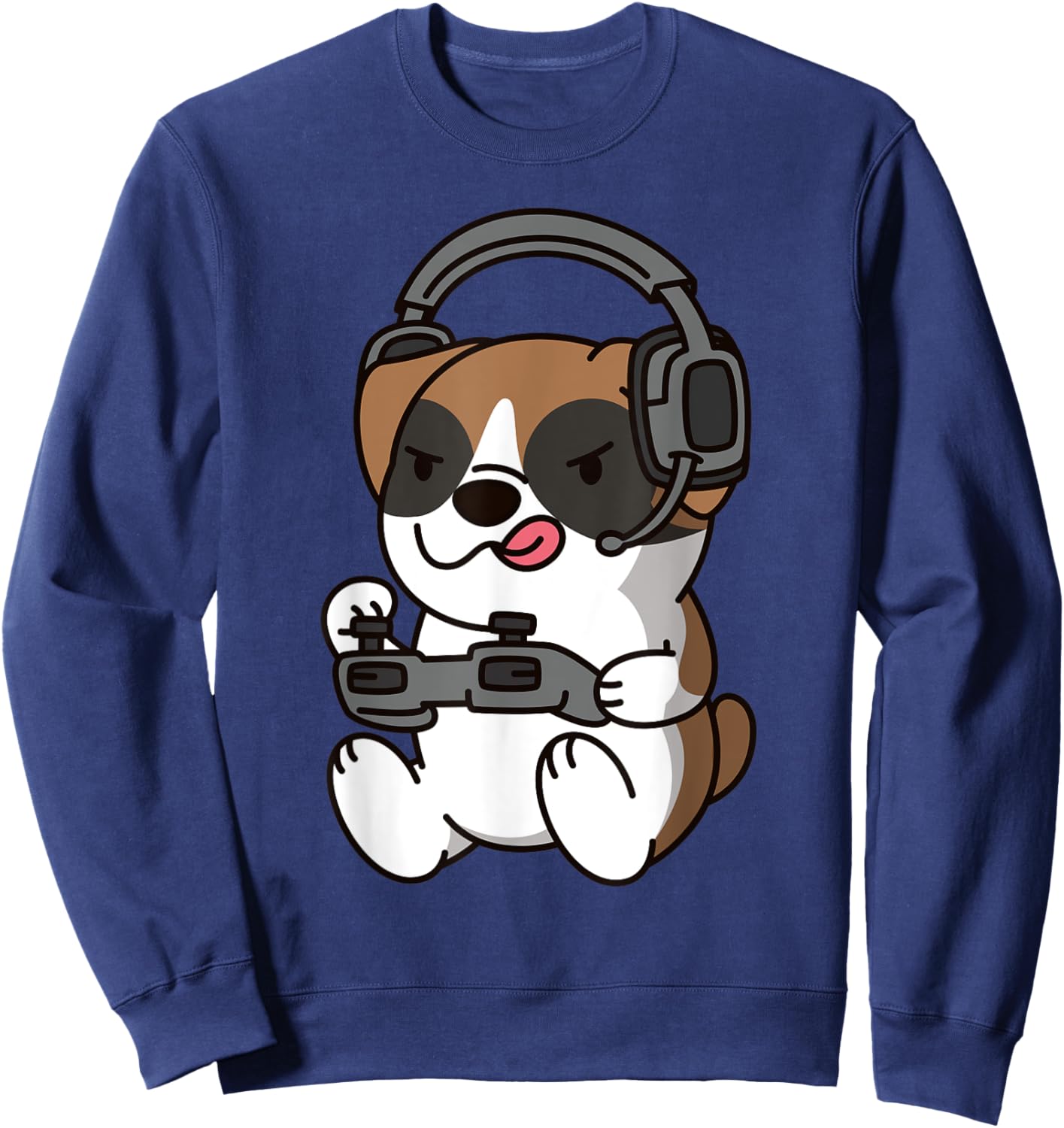 Boxer Dog Playing Video Games Women Kids Sweatshirt - Sweatshirt | Navy