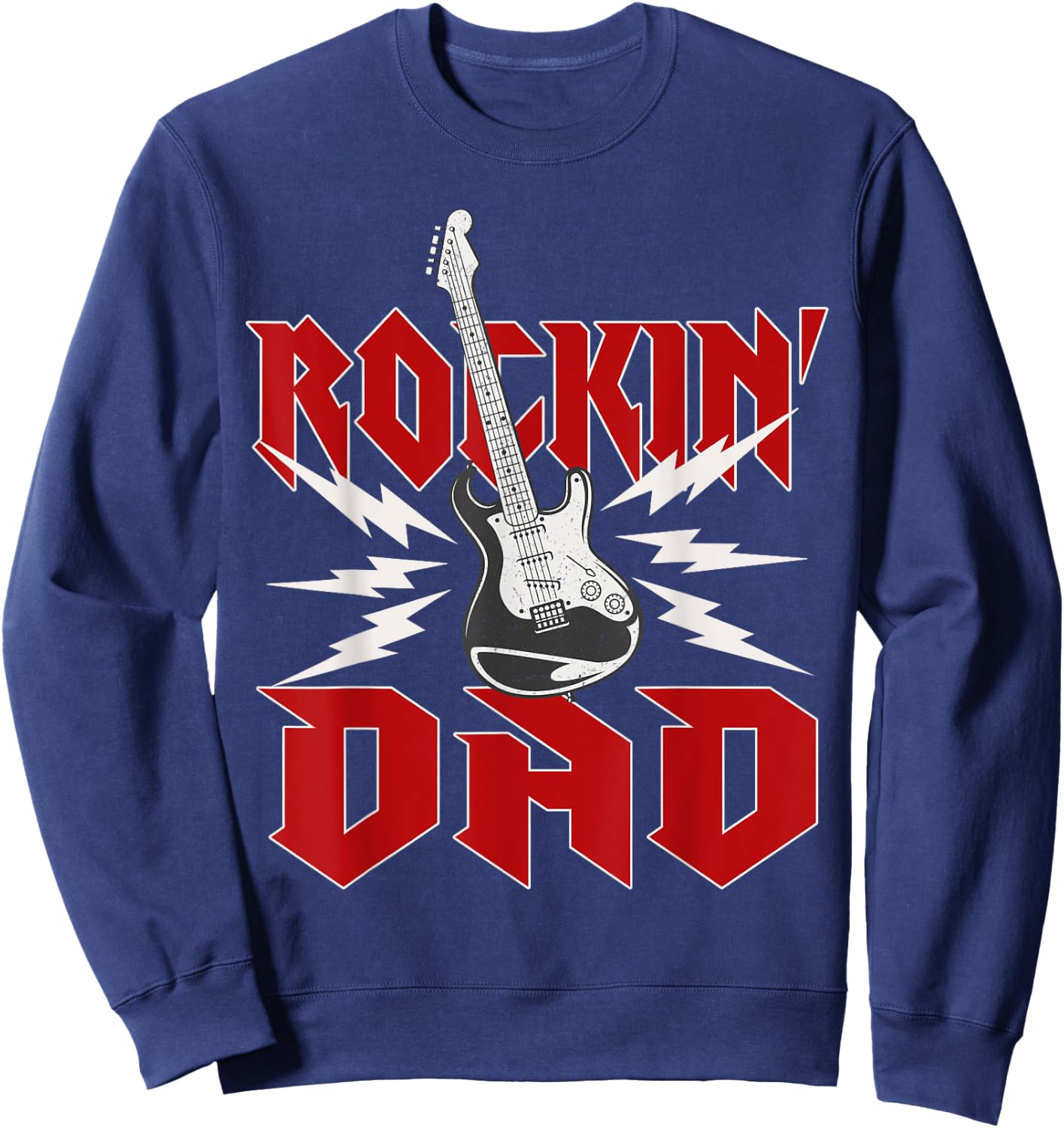 Dad Rockin One Birthday Family Matching Rock Guitar Sweatshirt - Sweatshirt | Navy