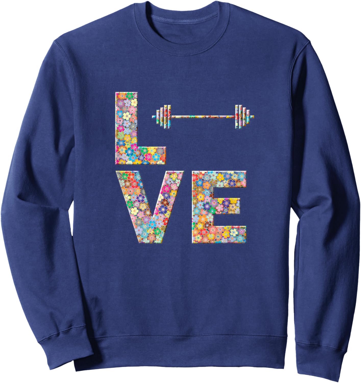 Barbell Gym Workout Love Flowers Sweatshirt - Sweatshirt | Navy