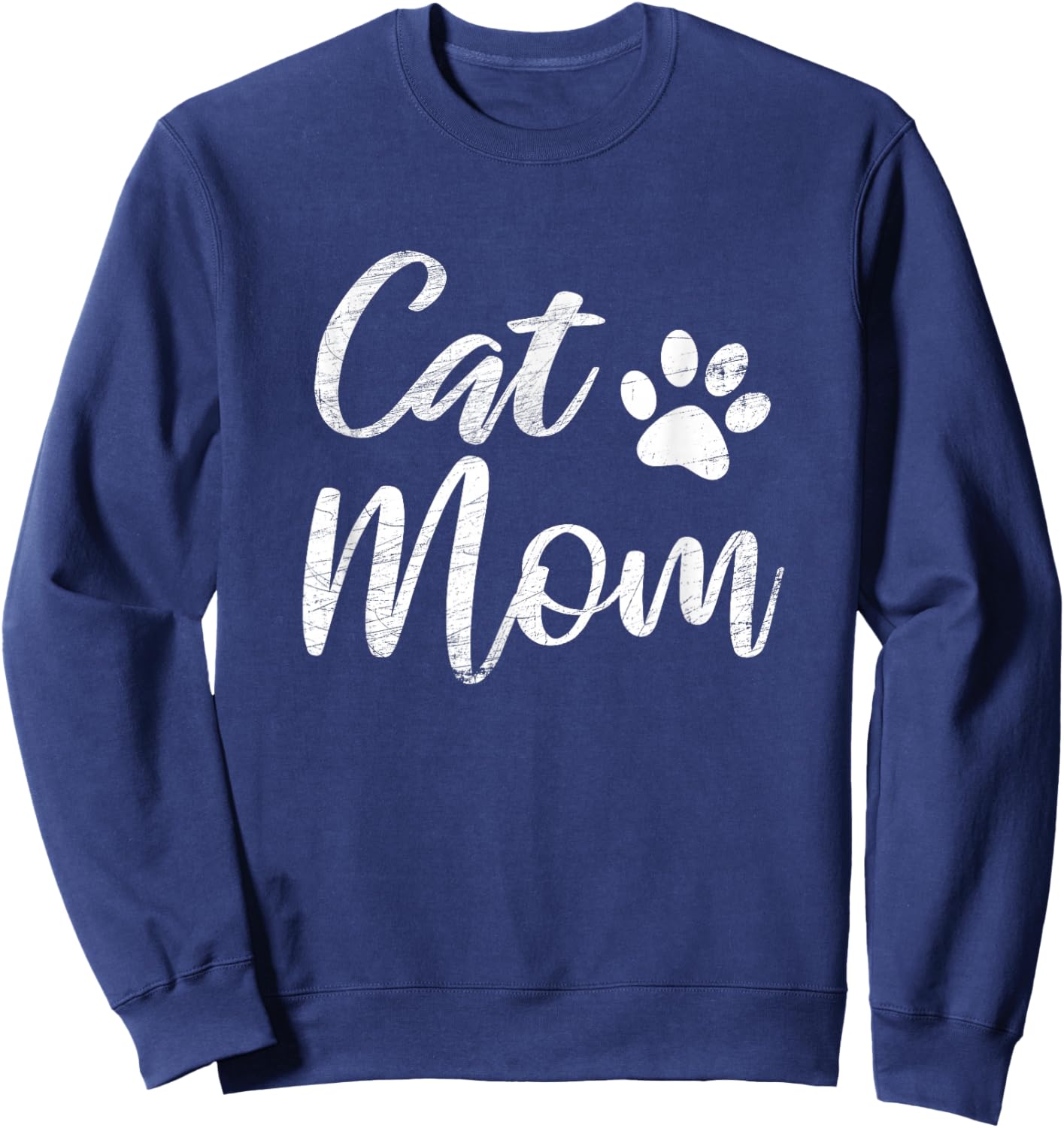 Cat Mom Vintage Distressed Design - Funny Cat Paw - Classic Sweatshirt - Sweatshirt | Navy