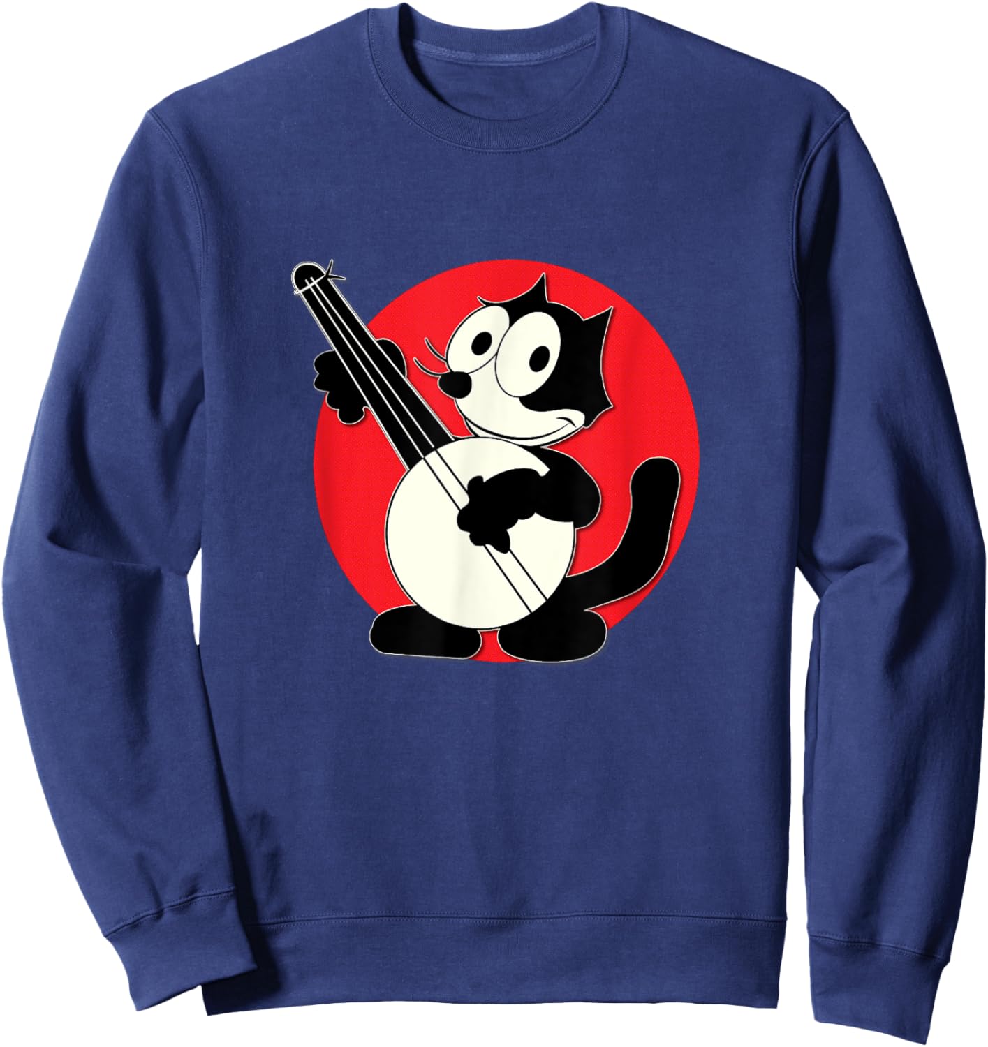 Felix Cat Plays Banjo Vintage Cartoon Retro Men Women Kids Sweatshirt - Sweatshirt | Navy