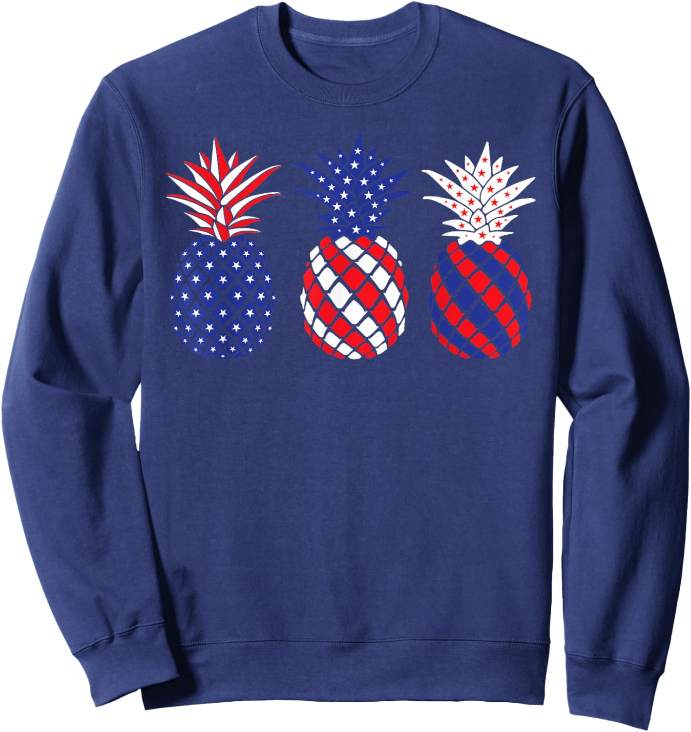 Funny Patriotic Red White & Blue Pineapple Hawaii July 4 Women Men Sweatshirt - Sweatshirt | Navy
