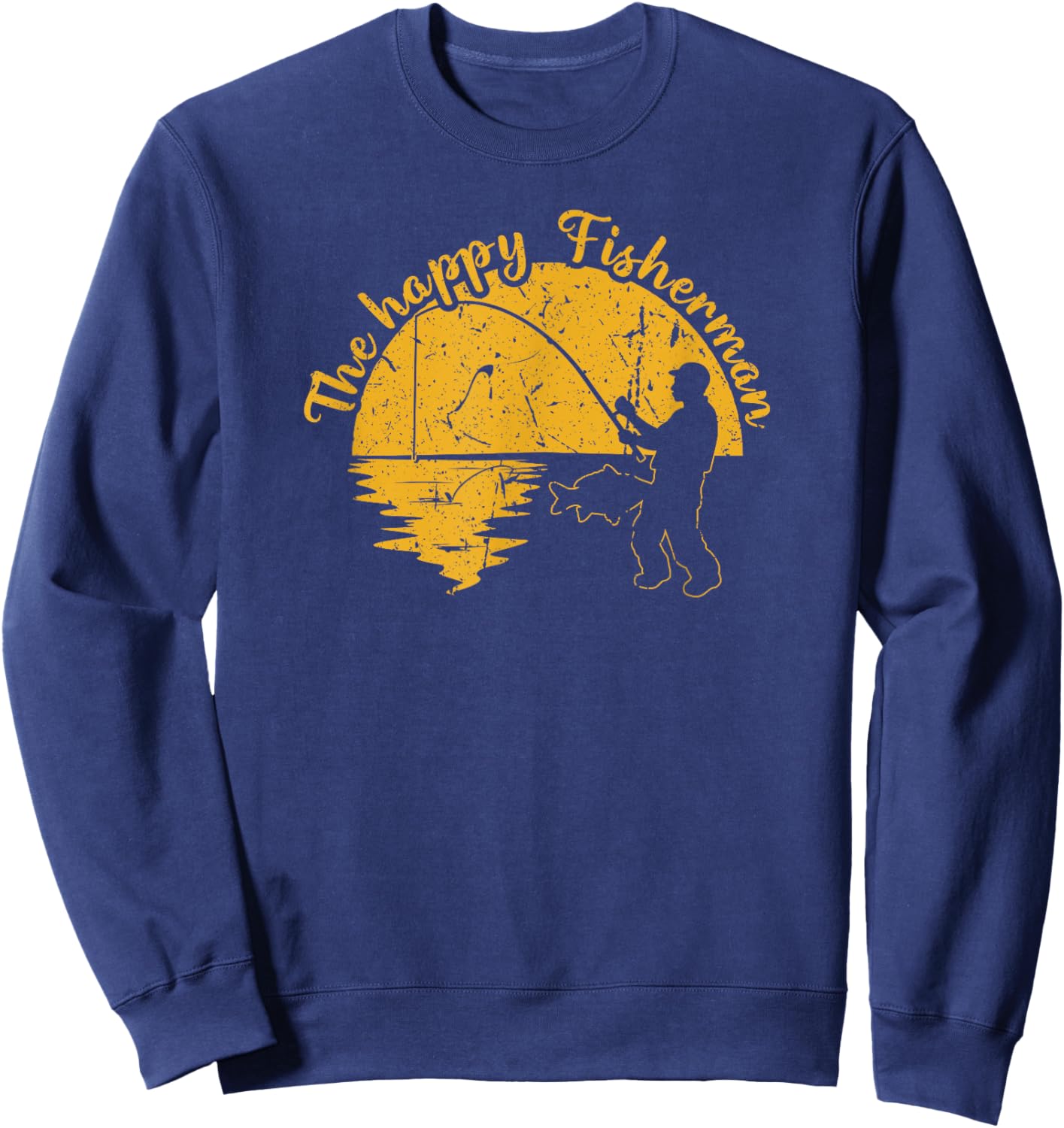 The Happy Fisherman, Funny Fishing Sweatshirt - Sweatshirt | Navy