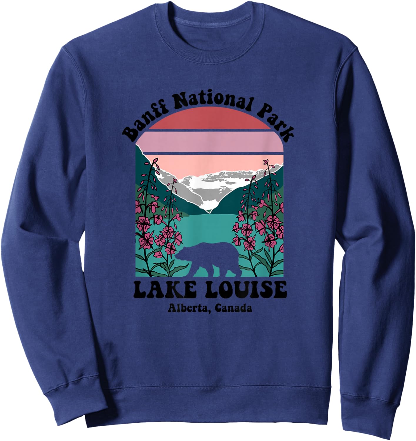 Banff National Park Lake Louise Retro Floral Mountain Sweatshirt - Sweatshirt | Navy