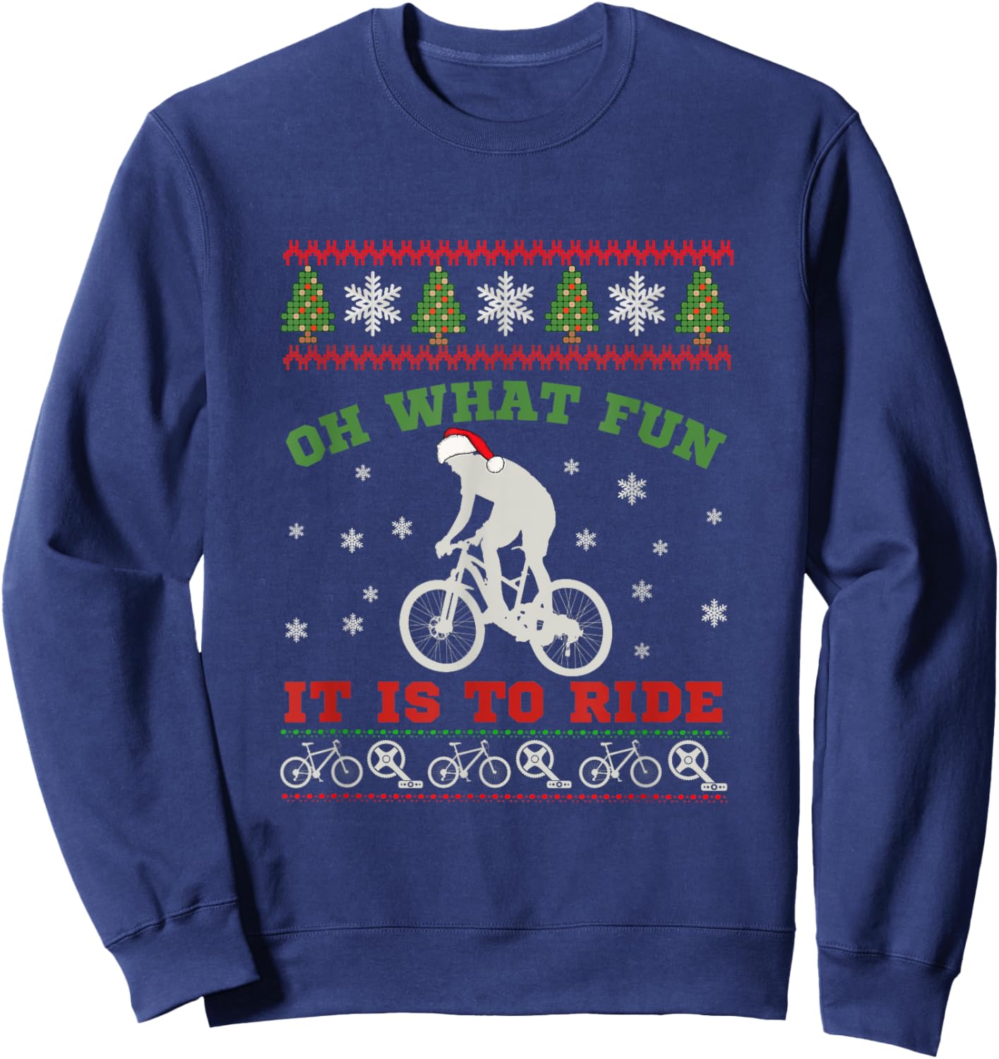 Mountain Bike Rider, Oh What Fun Christmas Ugly Sweater Gift Sweatshirt - Sweatshirt | Navy