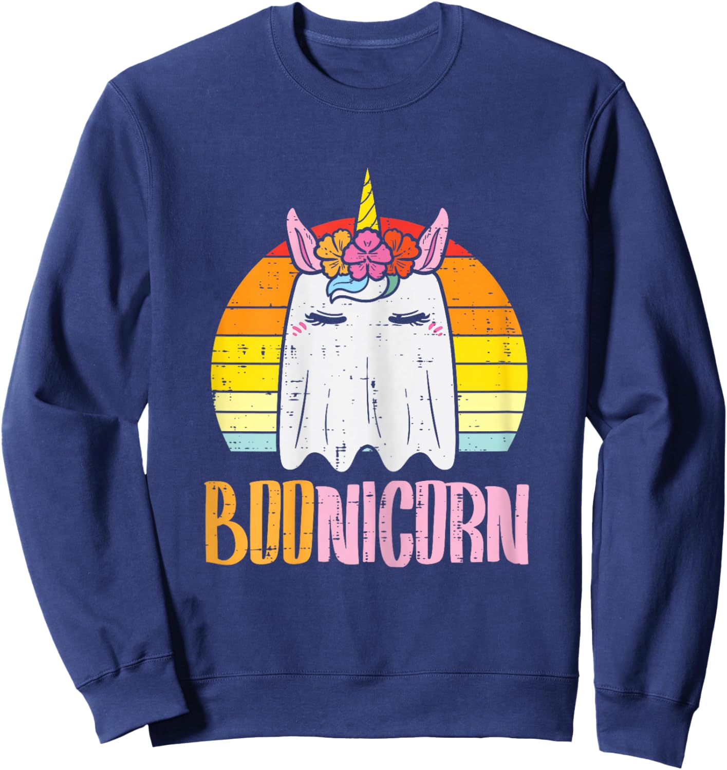 Boonicorn Ghost Unicorn Boo Retro Halloween Girls Women Sweatshirt - Sweatshirt | Navy