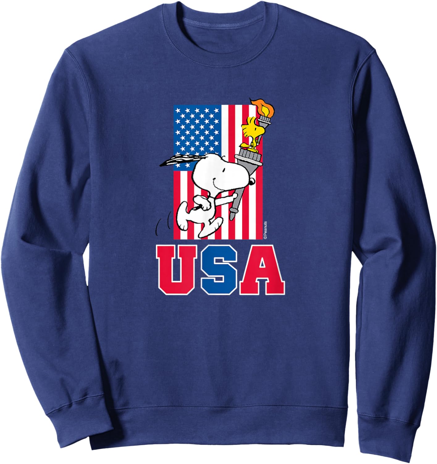 Peanuts - Snoopy & Woodstock USA Flag Sweatshirt - Sweatshirt | Navy