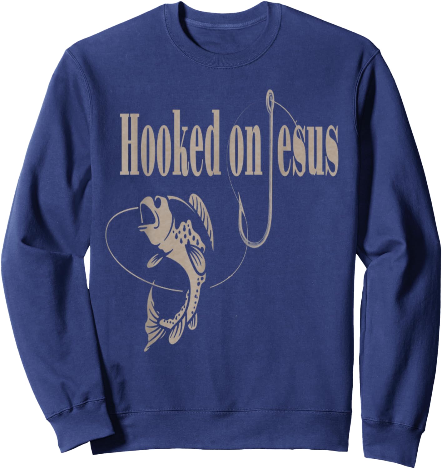 Fishing Camping Christian VBS Funny Vintage Hooked On Jesus Sweatshirt - Sweatshirt | Navy