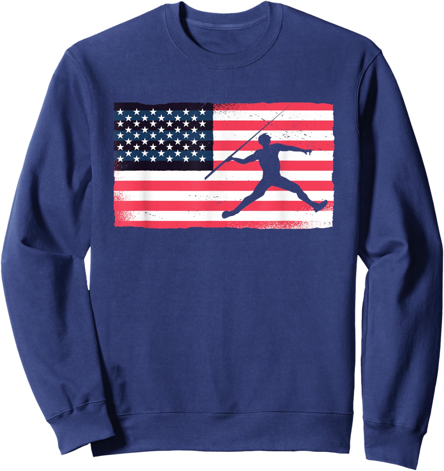 Thrower American Flag Track And Field USA Throwing Javelin Sweatshirt - Sweatshirt | Navy
