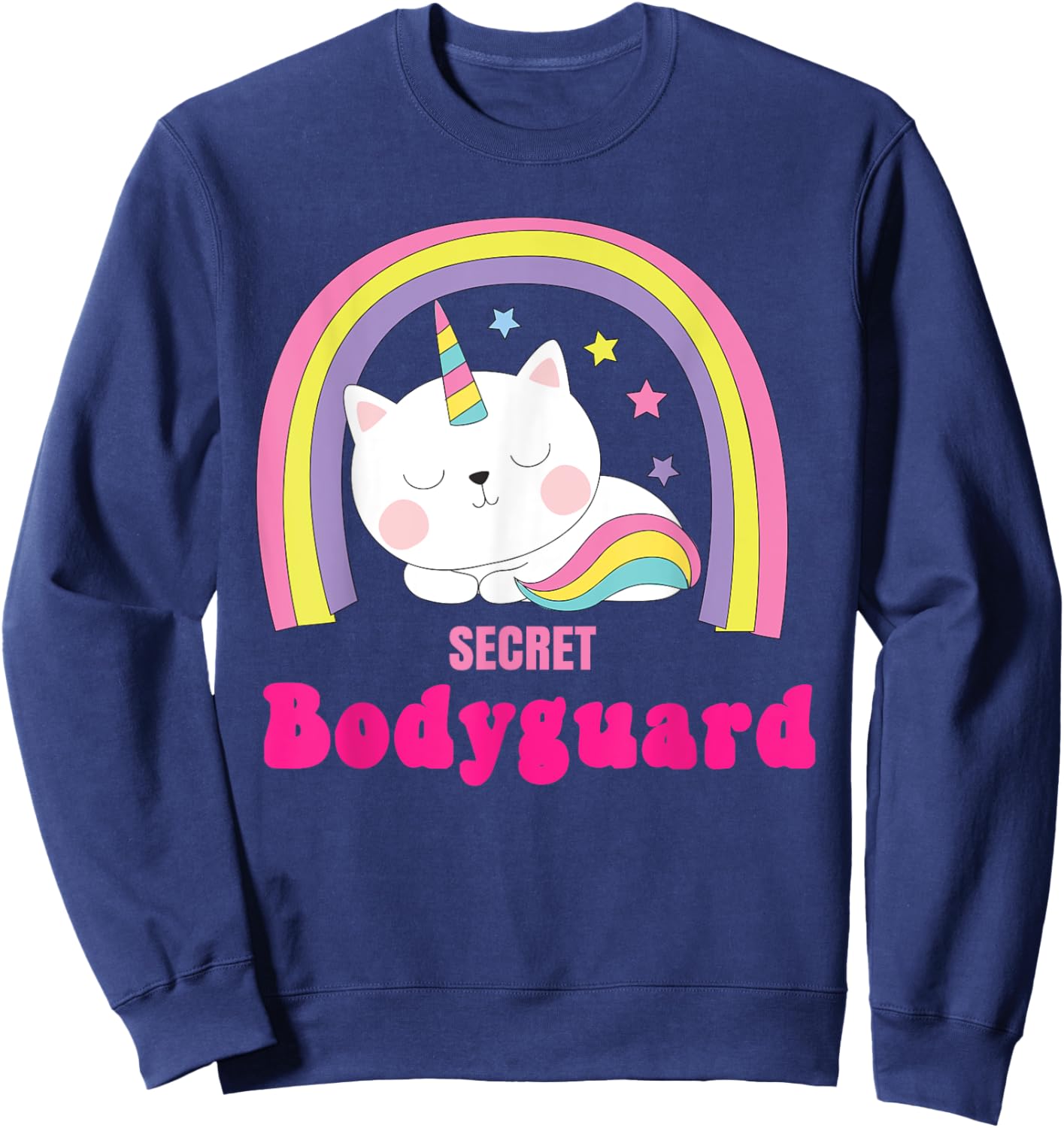 Secret Bodyguard Shirts | Retro Rainbow Unicorn Bodyguard Sweatshirt - Sweatshirt | Navy