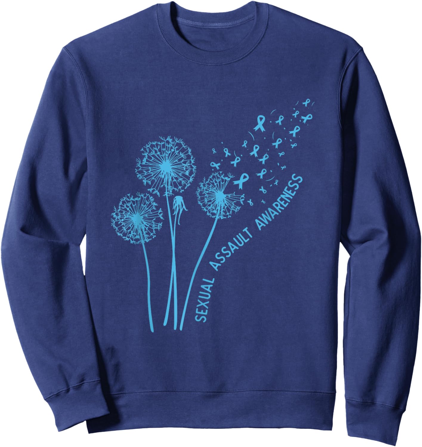 April Sexual Assault Awareness Month Teal Dandelion Ribbons Sweatshirt - Sweatshirt | Navy