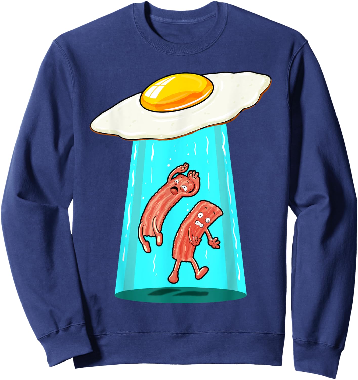 Egg Bacon UFO Abducting Funny Alien Breakfast Food Lover Sweatshirt - Sweatshirt | Navy