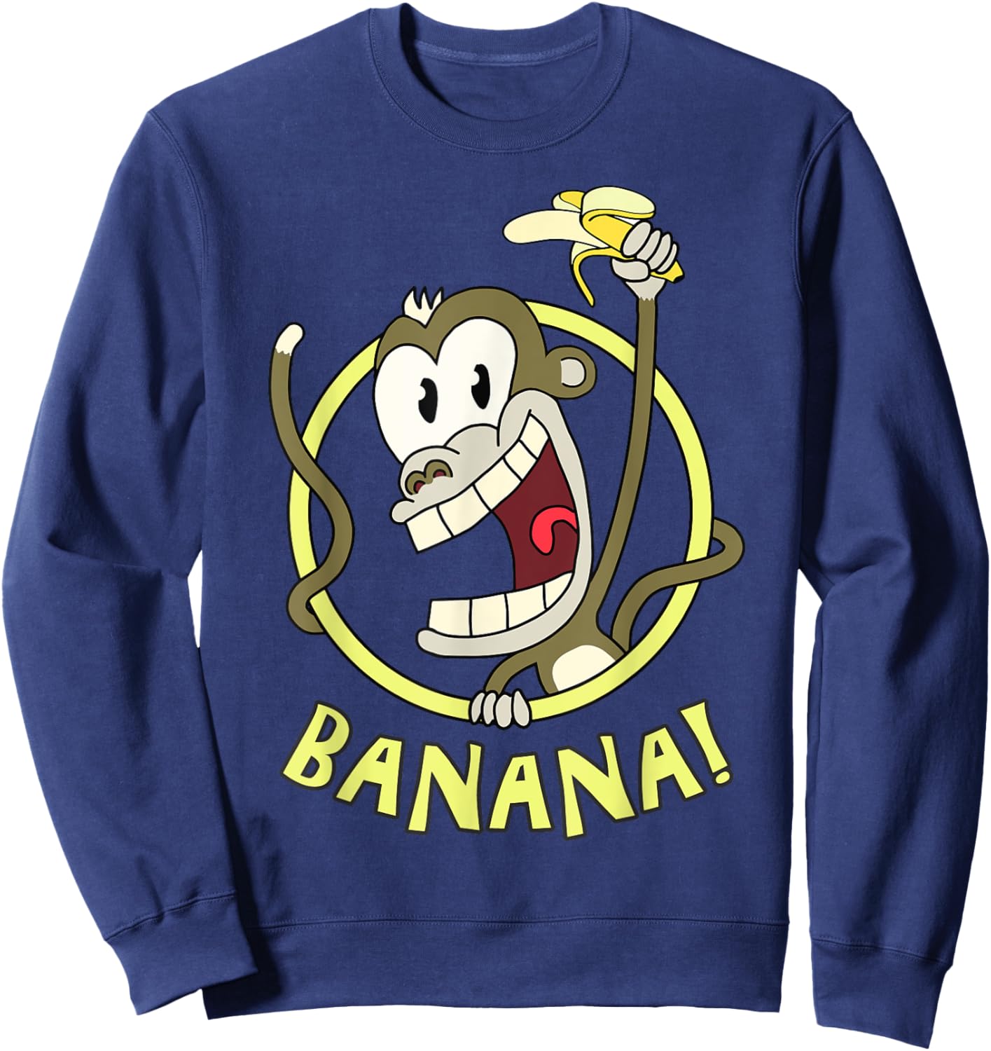 Happy Cartoon Banana Monkey.Cool, Funny and Cute. Sweatshirt - Sweatshirt | Navy