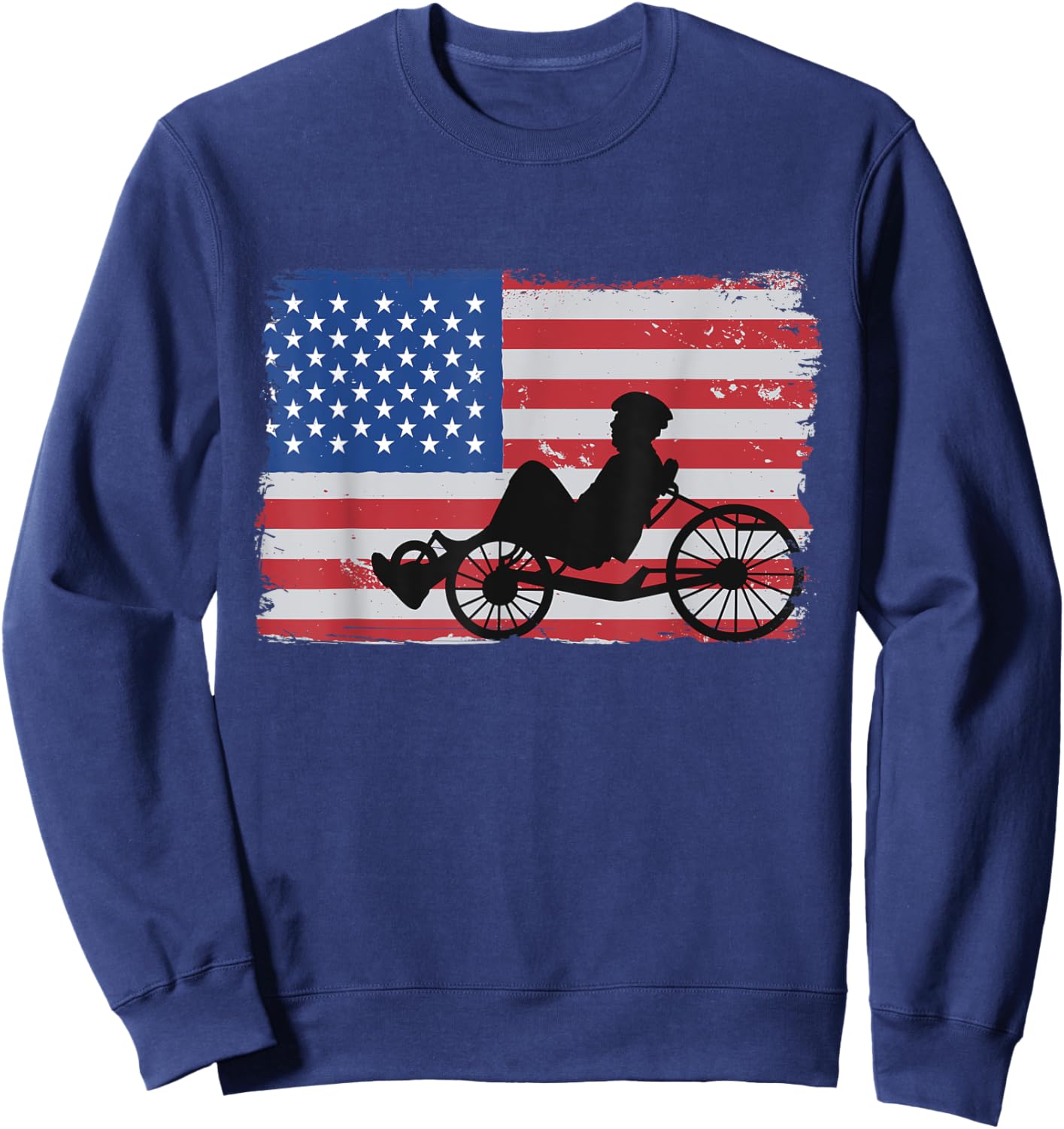 US American Flag 4th Of July Cyclist Recumbent Bicycle Sweatshirt - Sweatshirt | Navy