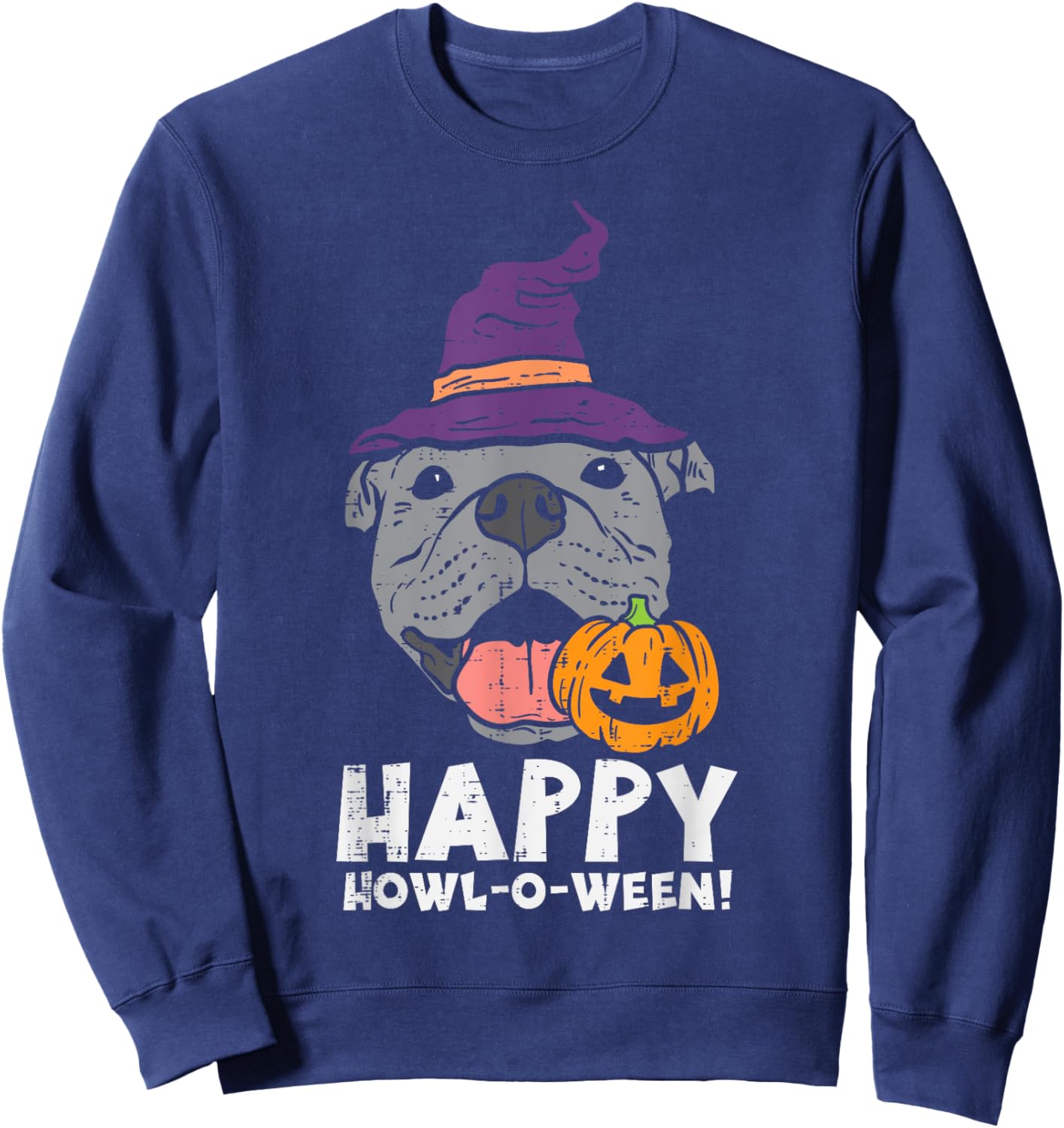Pitbull Witch Happy Howl O Ween Pumpkin Halloween Pittie Dog Women Kids Sweatshirt - Sweatshirt | Navy