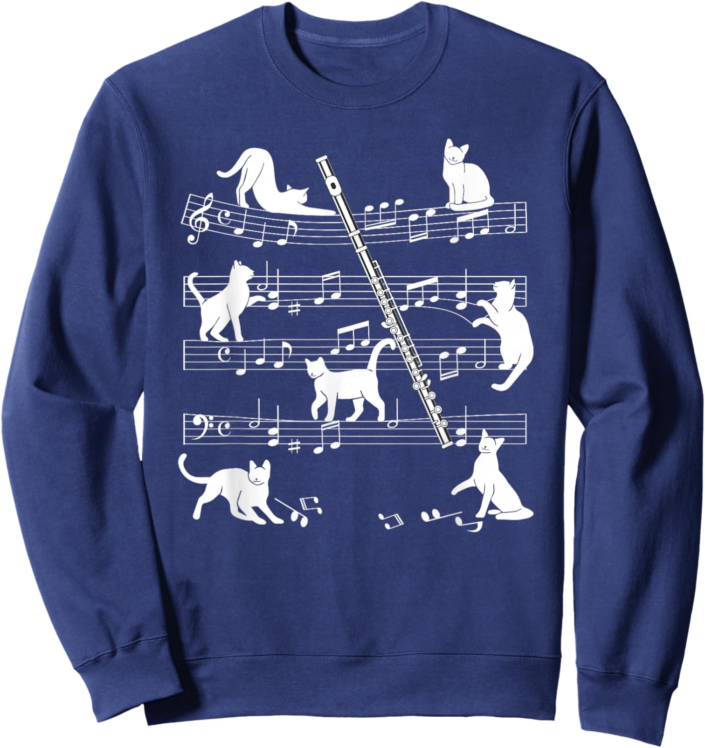 Flautist or Flutist Cats for Cat Loving Flute Player Sweatshirt - Sweatshirt | Navy