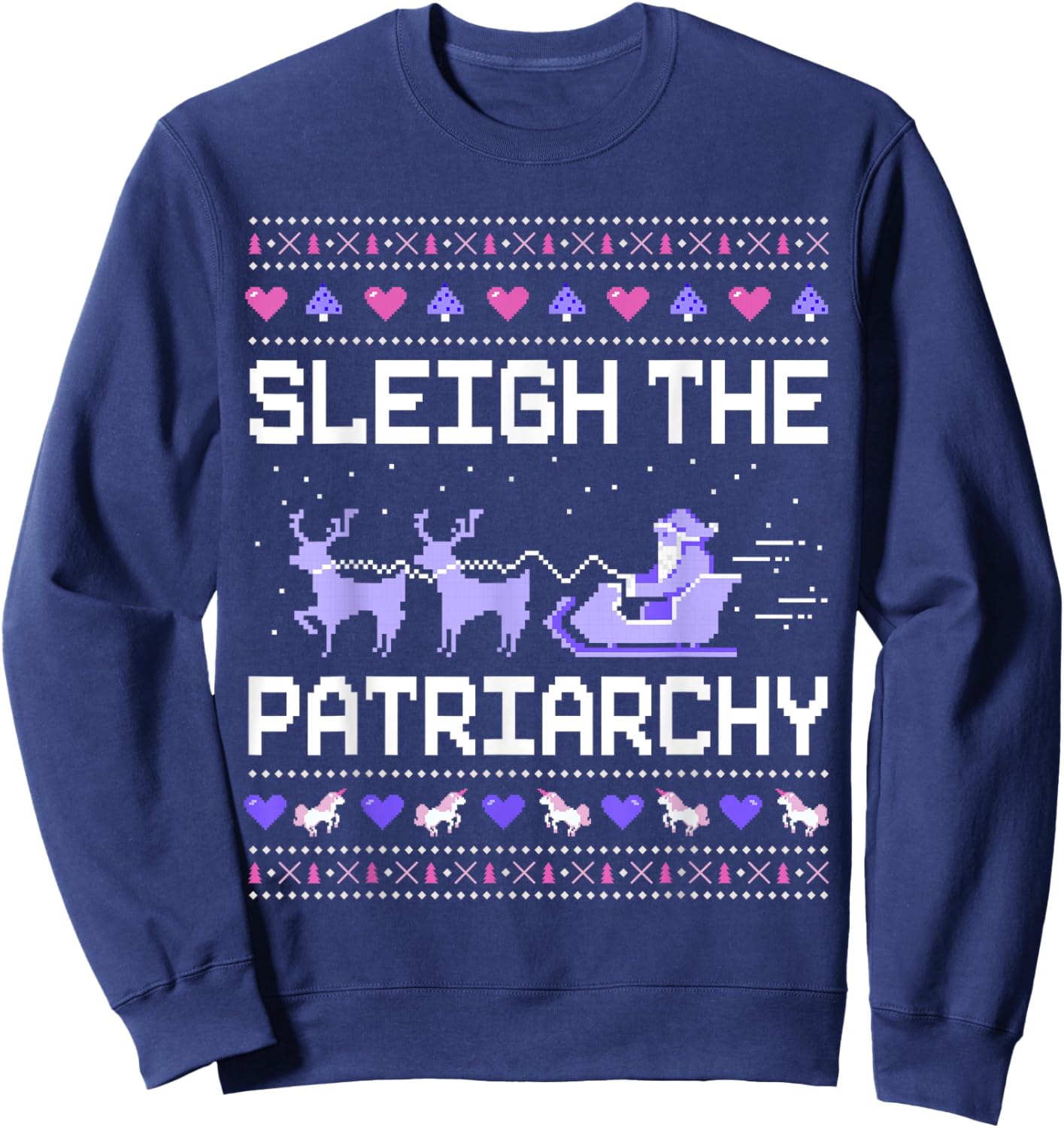 The Patriarchy Feminist Feminism Ugly Christmas Sleigh Sweatshirt - Sweatshirt | Navy