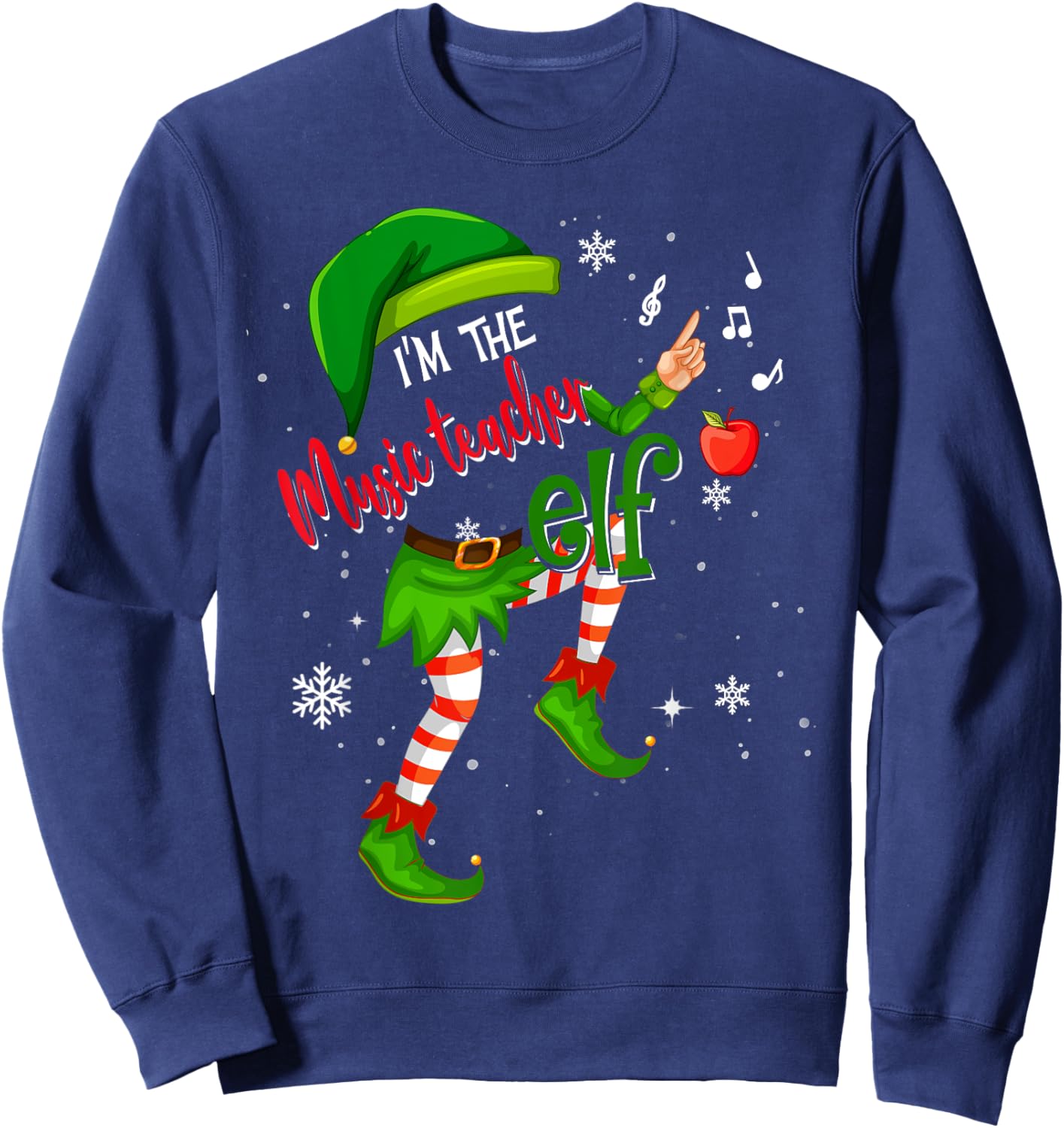 Music Teacher Elf Matching Family Group Xmas Party Pajama Men Women Sweatshirt - Sweatshirt | Navy