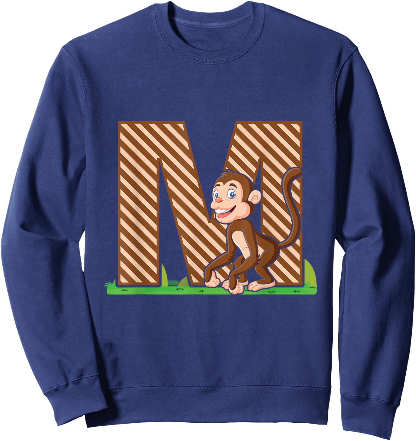 Letter M Monkey Alphabet Last Name Consonant Initials Animal Sweatshirt - Sweatshirt | Navy