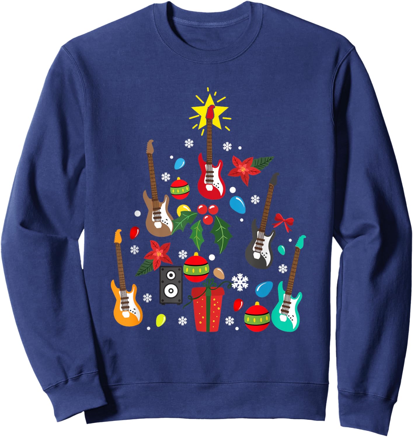Bass Guitar Christmas Tree Guitar Player Musician Pajamas Sweatshirt - Sweatshirt | Navy