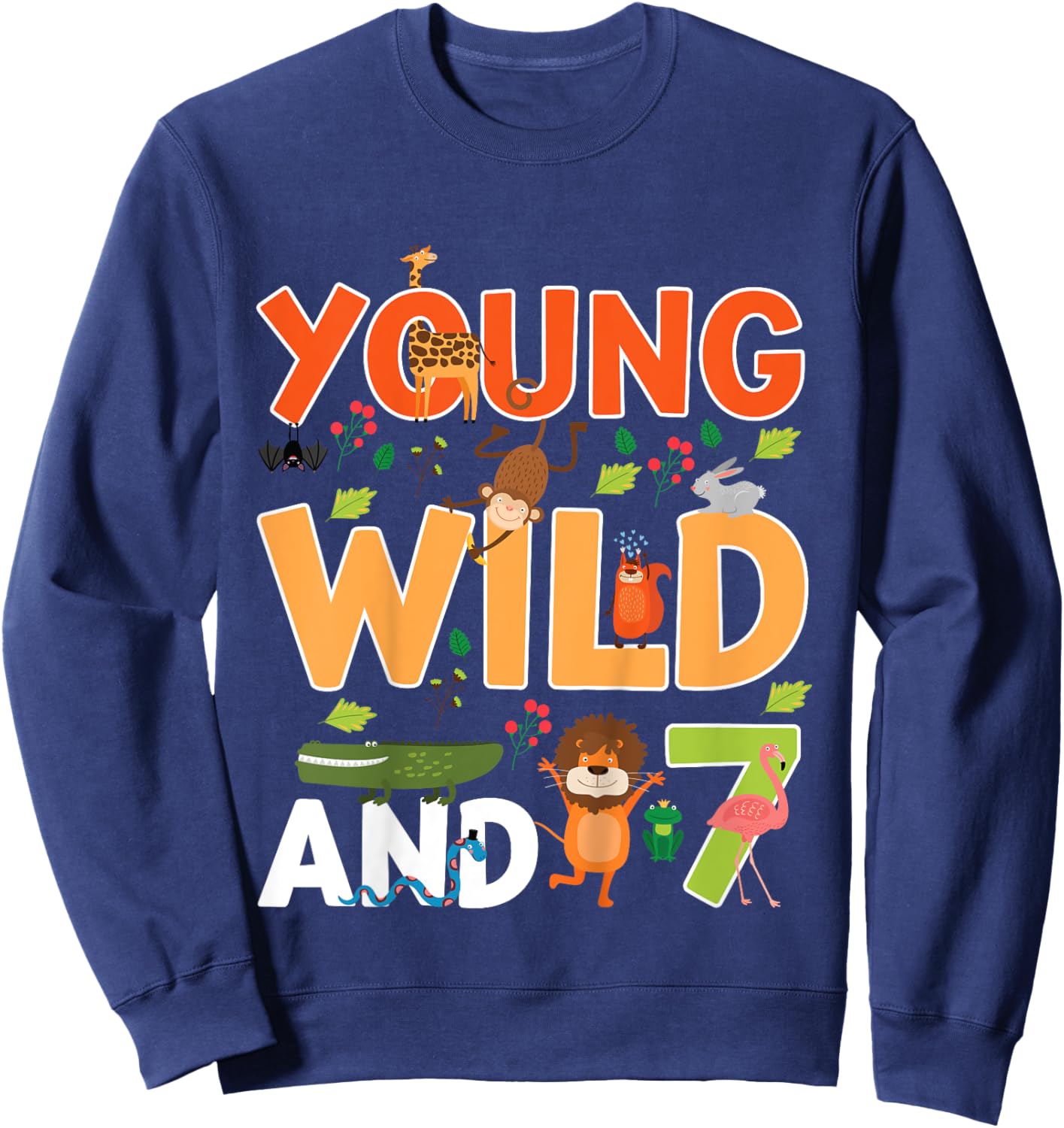 Kids 7 year old wild zoo theme birthday animals safari jungle boy Sweatshirt - Sweatshirt | Navy