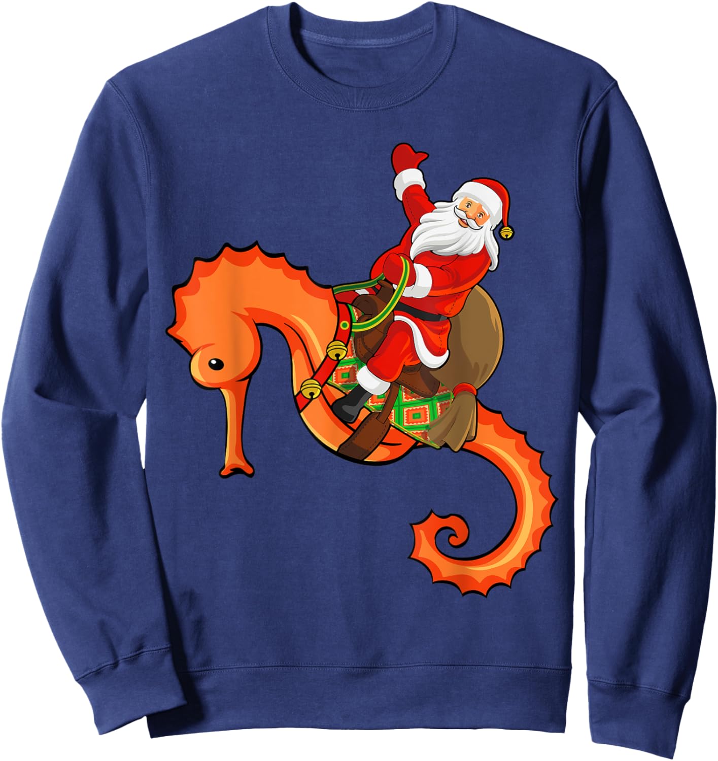 Funny Seahorse Fish Lover Santa Riding Seahorse Christmas Sweatshirt - Sweatshirt | Navy