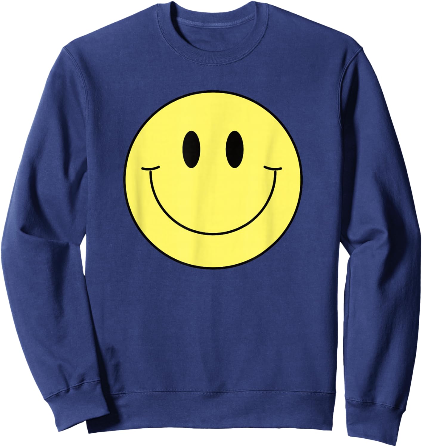 70s Yellow Smile Face Cute Happy Peace Smiling Face Sweatshirt - Sweatshirt | Navy