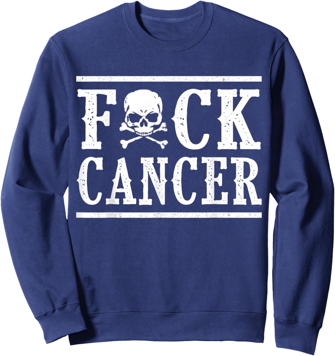 Fuck Cancer Skull and Crossbones Skeleton Breast Cancer Sweatshirt - Sweatshirt | Navy