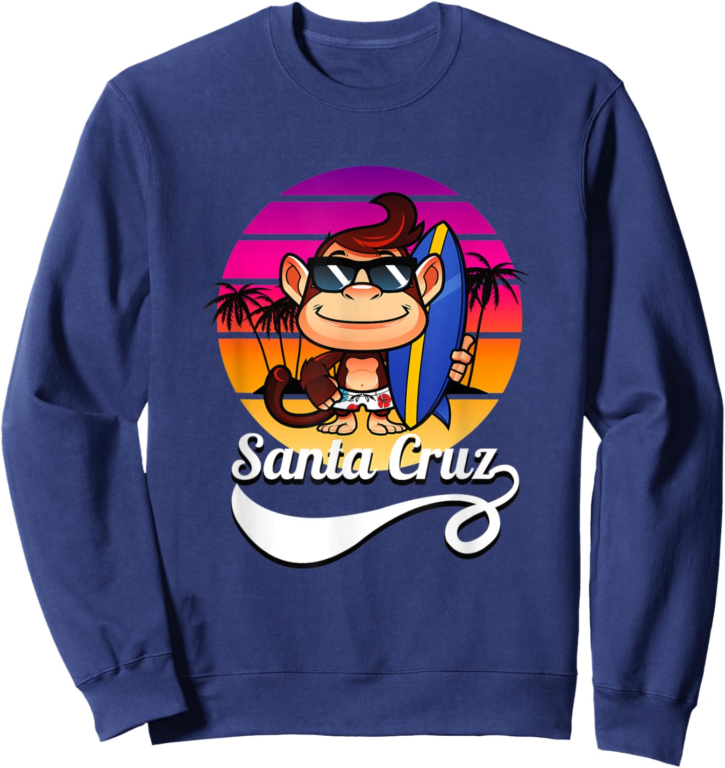 Surfer Monkey Santa Cruz California Retro Sun Fun Sweatshirt - Sweatshirt | Navy