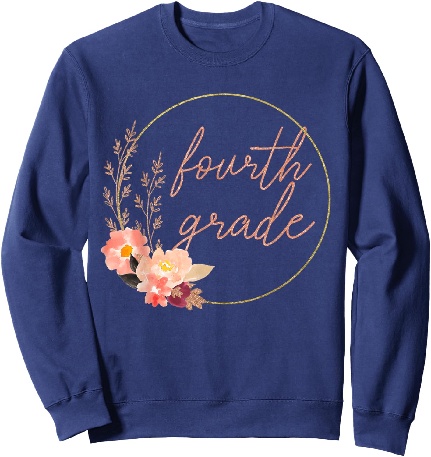 Floral Fourth Grade Teacher Student 4th Grade Squad Crew Sweatshirt - Sweatshirt | Navy