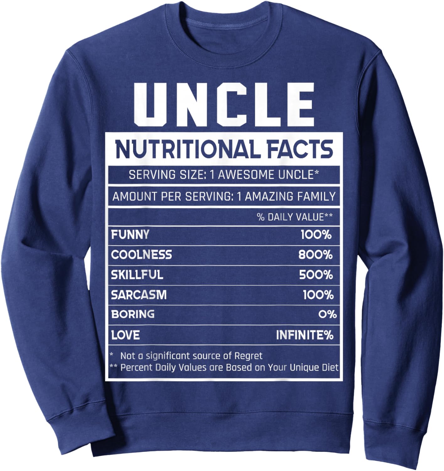 Uncle Nutritional Facts Funny Uncle Niece Nephew Love Sweatshirt - Sweatshirt | Navy