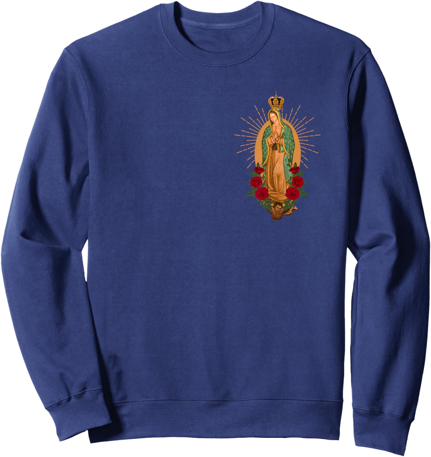 Our Lady Virgen De Guadalupe Virgin Mary Linda Floral Pocket Small Sweatshirt - Sweatshirt | Navy
