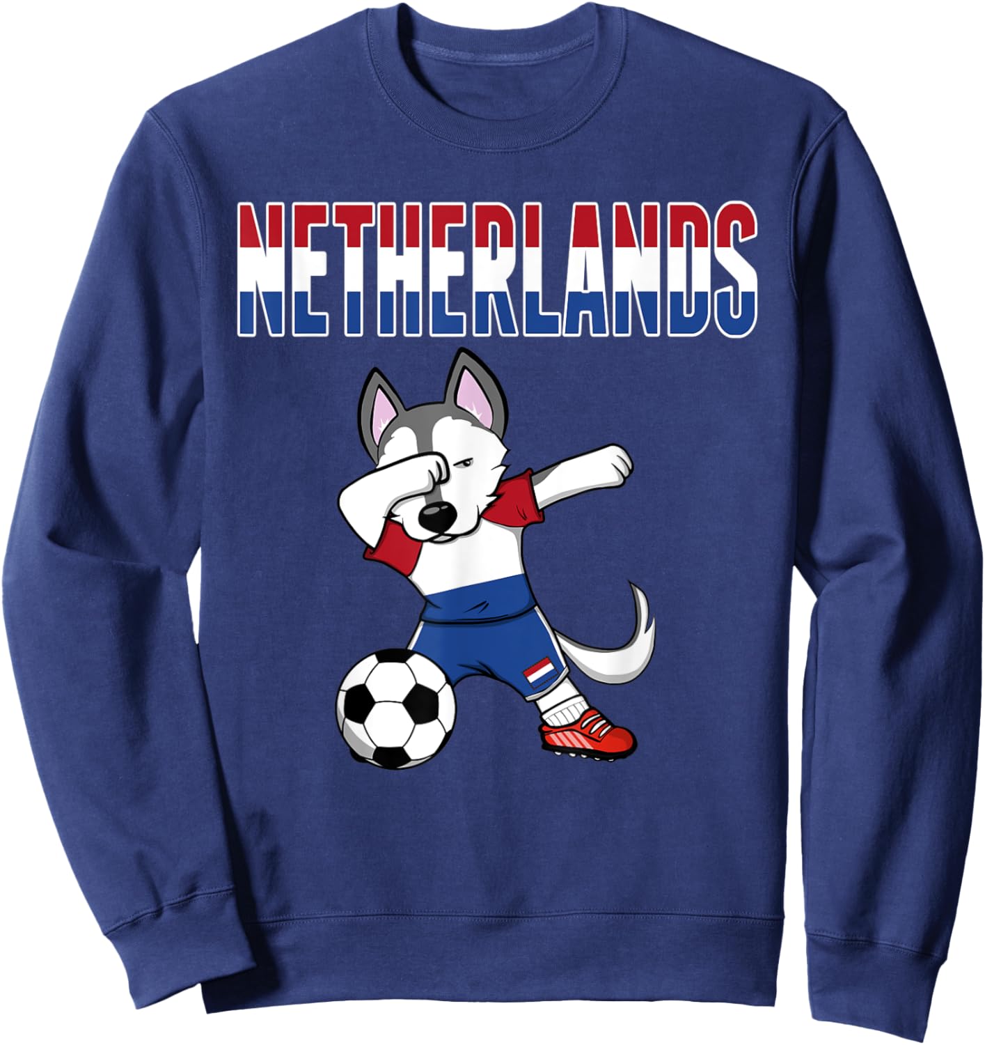 Dabbing Husky Dog Netherlands Soccer Fans Jersey Dutch Flag Men Women Kids Sweatshirt - Sweatshirt | Navy