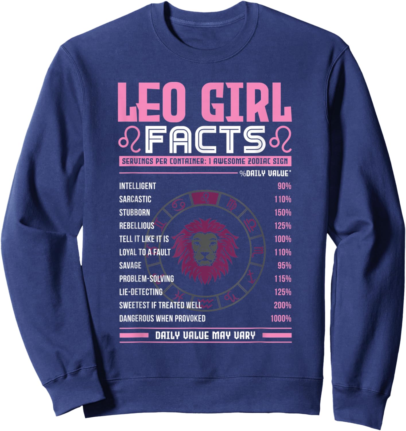 Leo Girl Zodiac Sign Facts Traits Horoscope Zodiac Sweatshirt - Sweatshirt | Navy