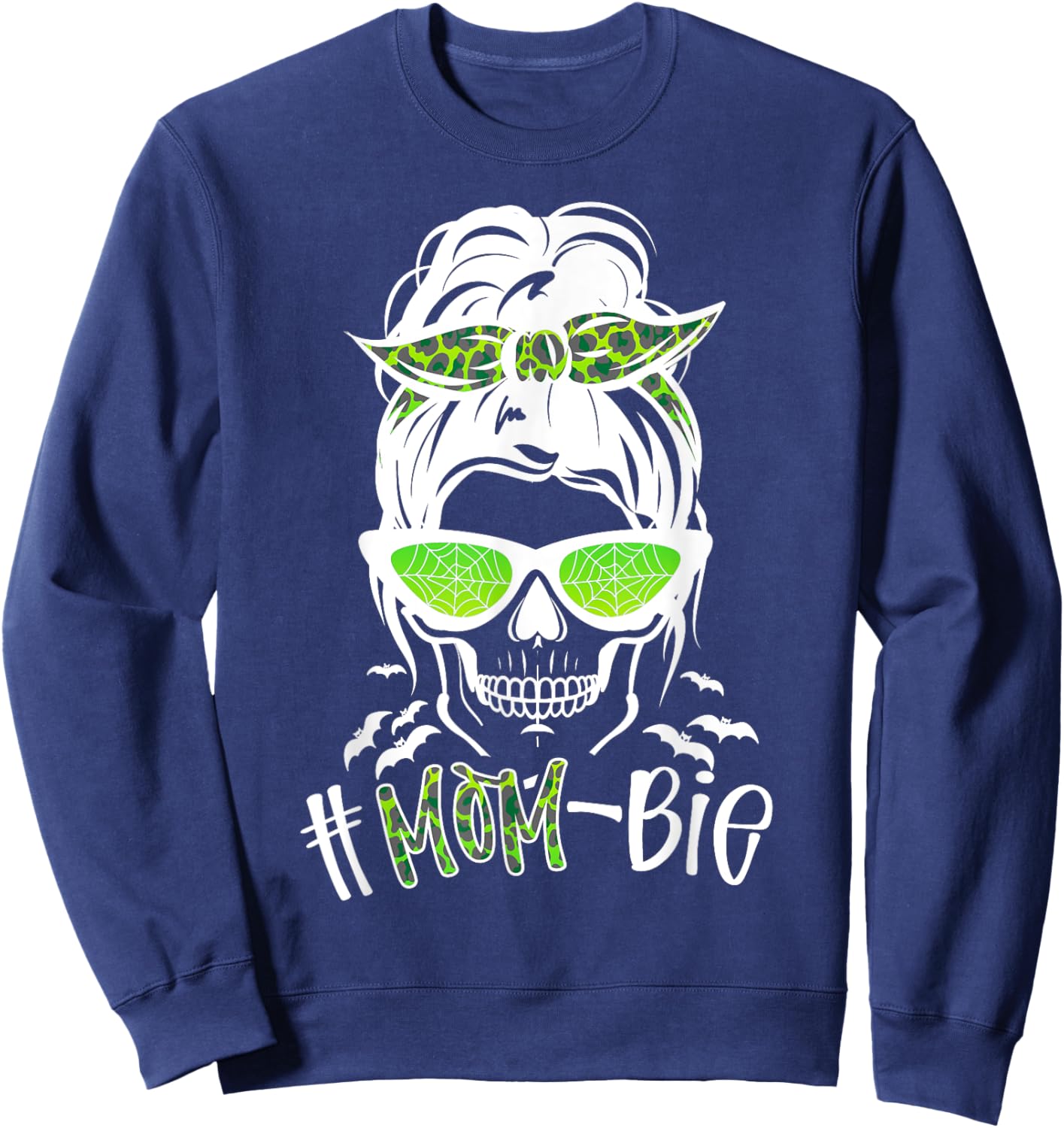Messy Bun Zombie Mom Funny Halloween Costume Skull Sweatshirt - Sweatshirt | Navy