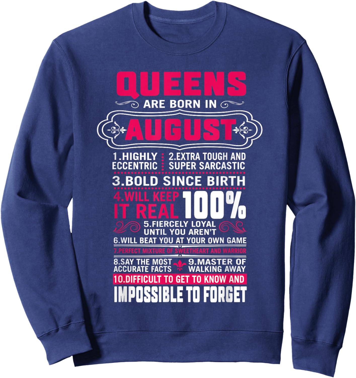 Queens Are Born In August Women Leo Virgo Birthday Sweatshirt - Sweatshirt | Navy