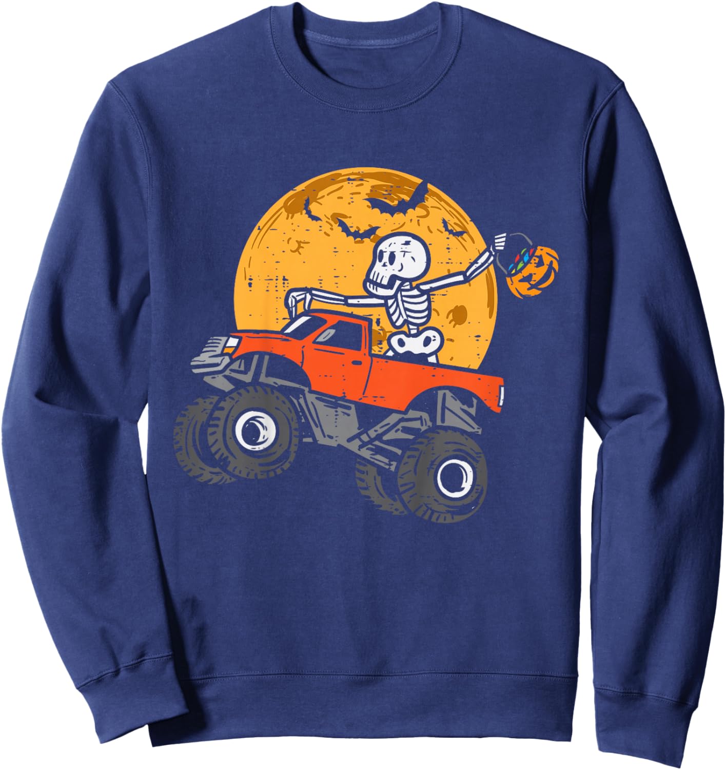 Kids Skeleton Monster Truck Moon Candy Toddler Boys Halloween Kid Sweatshirt - Sweatshirt | Navy