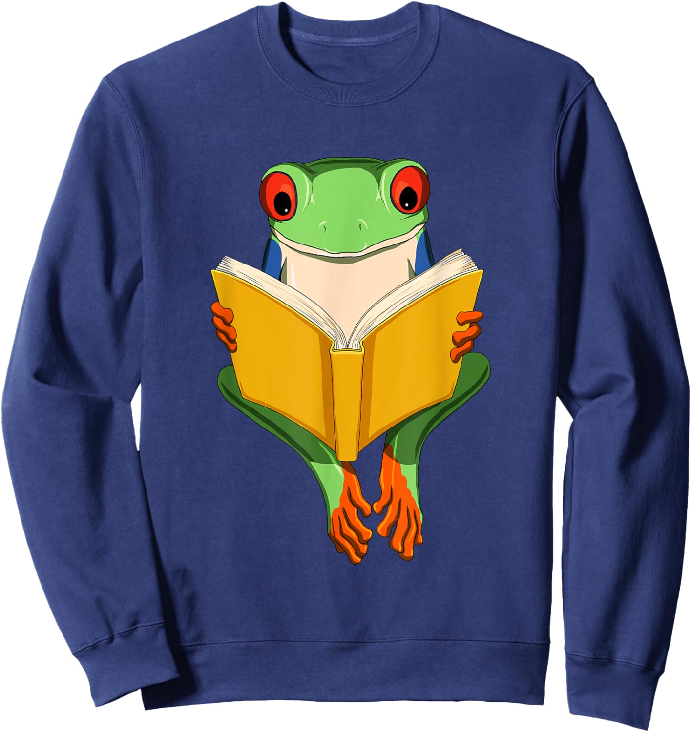 Funny Red Eyed Tree Frog Read Book Sweatshirt - Sweatshirt | Navy
