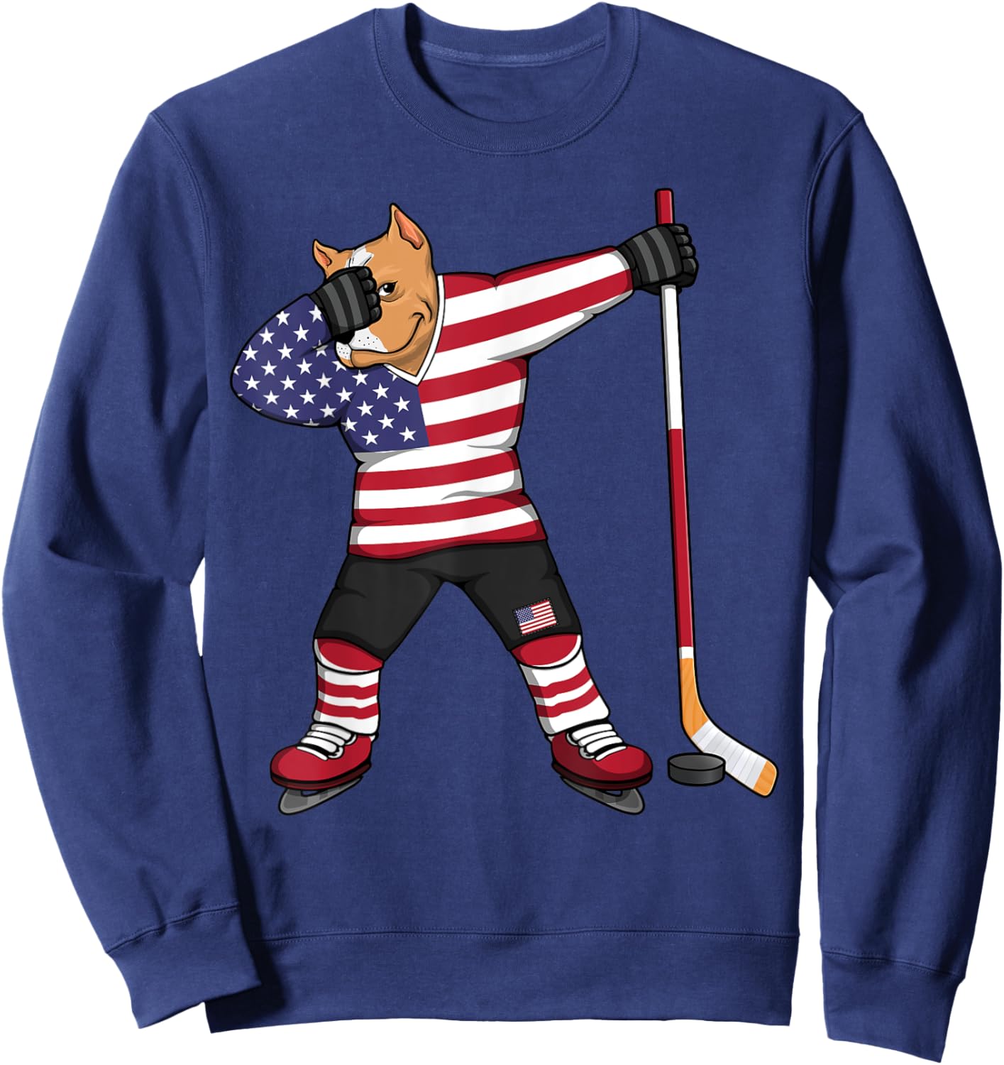 Dabbing Pitbull America Ice Hockey Fans Jersey USA Flag Kids Men Sweatshirt - Sweatshirt | Navy