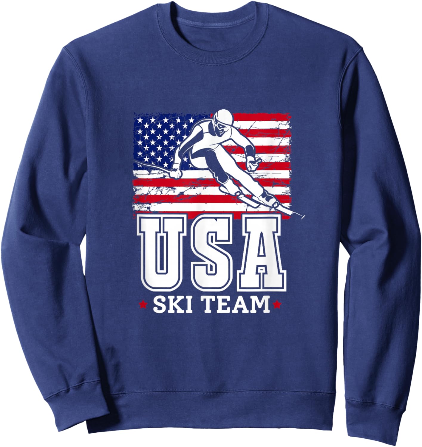 USA Ski Team American Flag Skiing Skier Sweatshirt - Sweatshirt | Navy