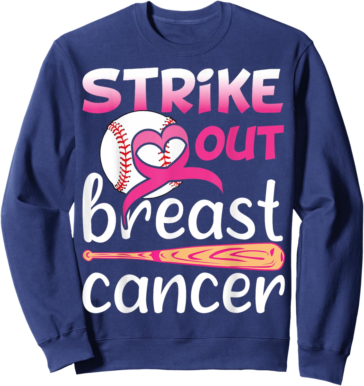 Strike Out Breast Cancer Awareness Baseball Softball Fighter Sweatshirt - Sweatshirt | Navy