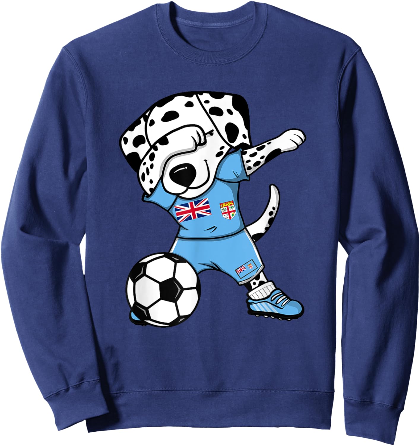 Dabbing Dalmatian Fiji Soccer Fans Jersey Fijian Football Sweatshirt - Sweatshirt | Navy