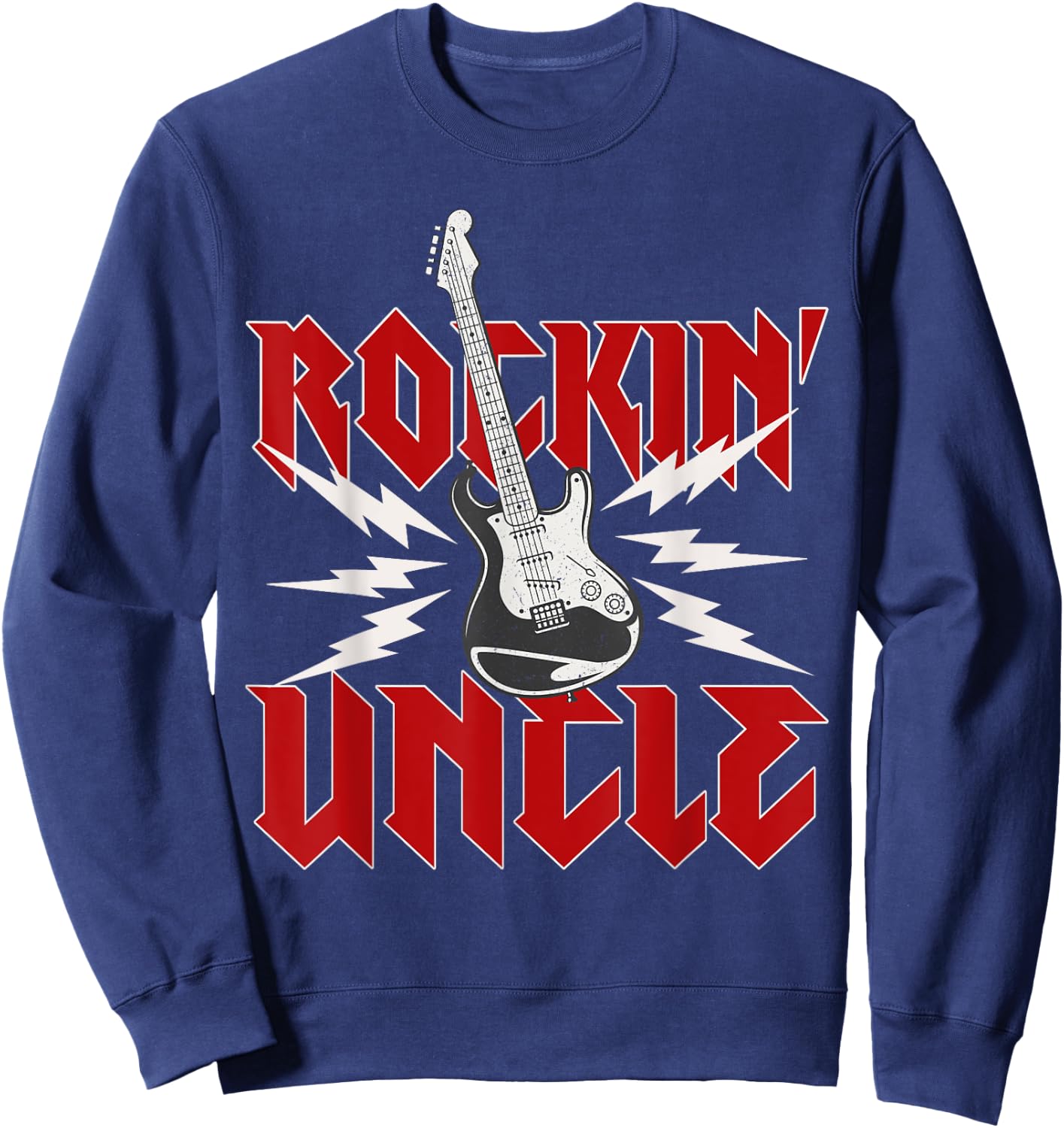 Uncle Rockin One Birthday Family Matching Rock Guitar Sweatshirt - Sweatshirt | Navy