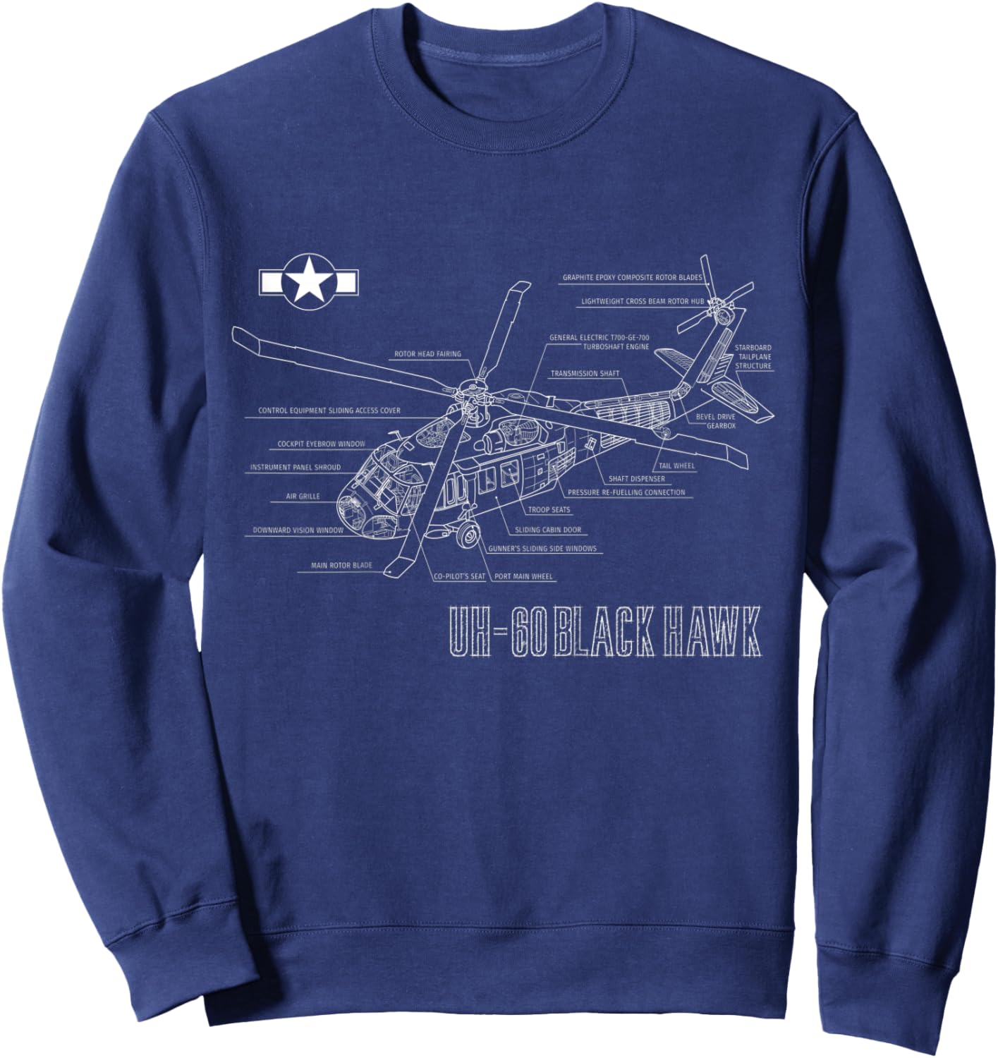 Kids American Military Aircraft UH 60 Black Hawk Helicopter Sweatshirt - Sweatshirt | Navy