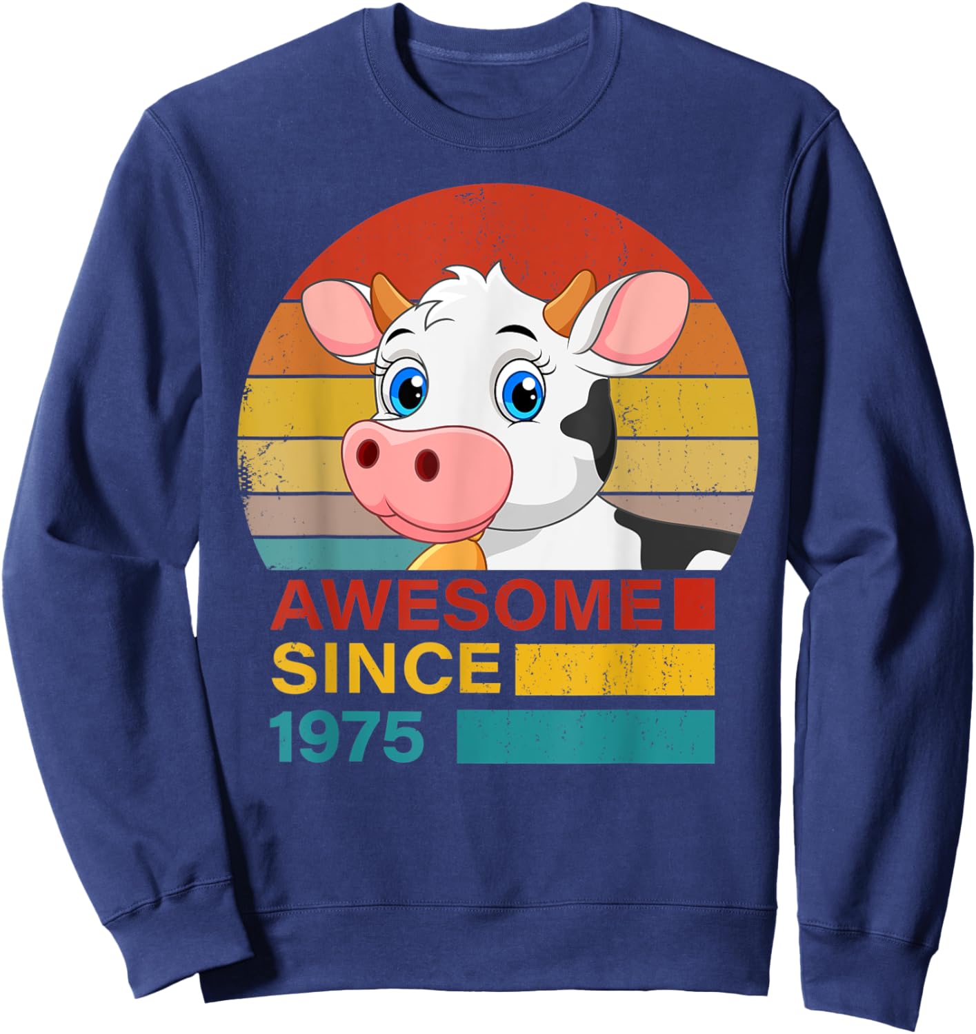 Cow 1975 Birthday Funny Vintage Cow Retro Sunset Farming Sweatshirt - Sweatshirt | Navy